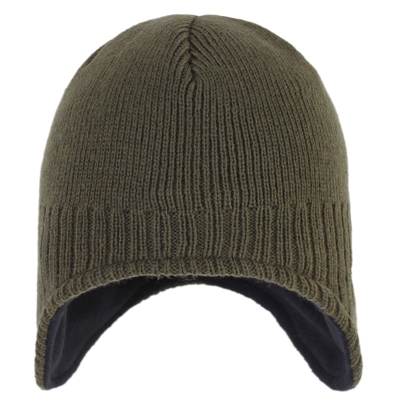 Connectyle Men's Earflap Beanie Hat Fleece Warm Winter Hats Solid Color Knit Daily Beanies Army Green - Image 2